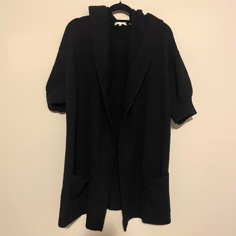 Vince‎ Open Front Cardigan Sweater Hooded L Cashmere Wool Alpaca black casual